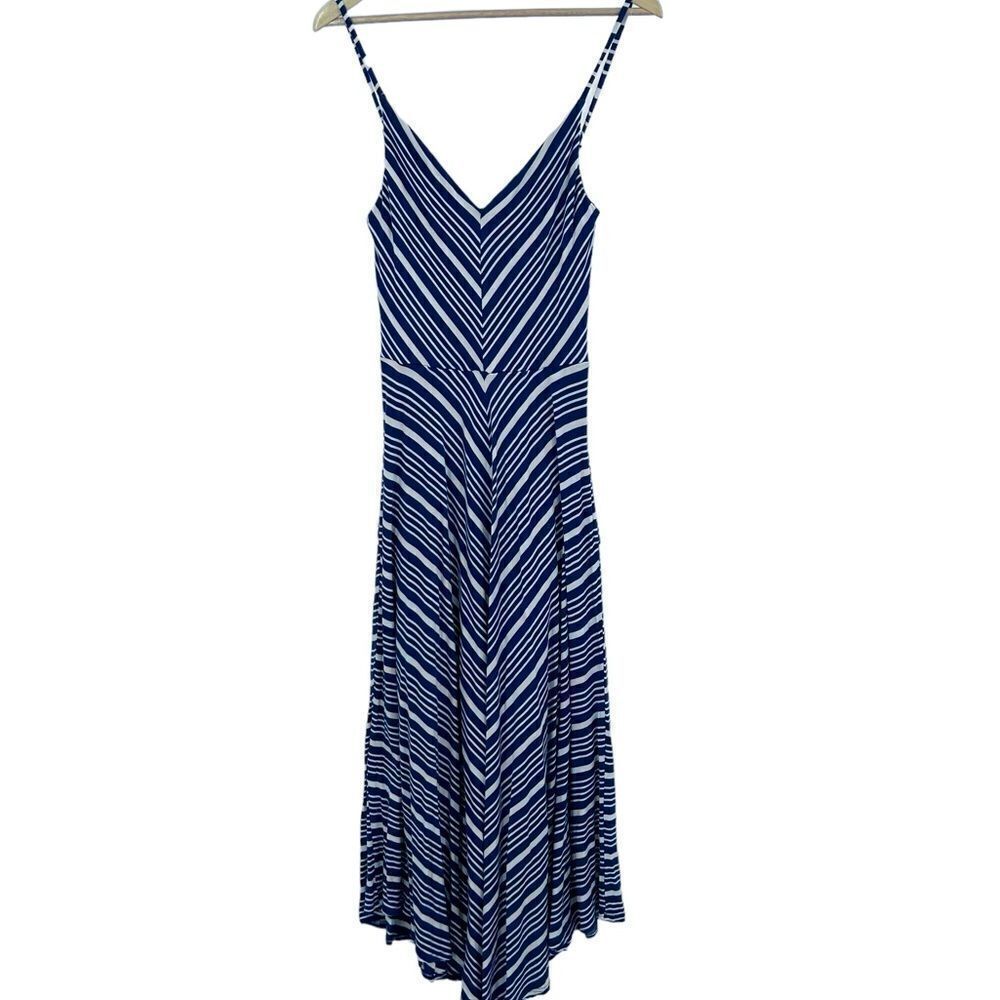 Chaser blue and white chevron stripe spaghetti strap maxi dress size medium